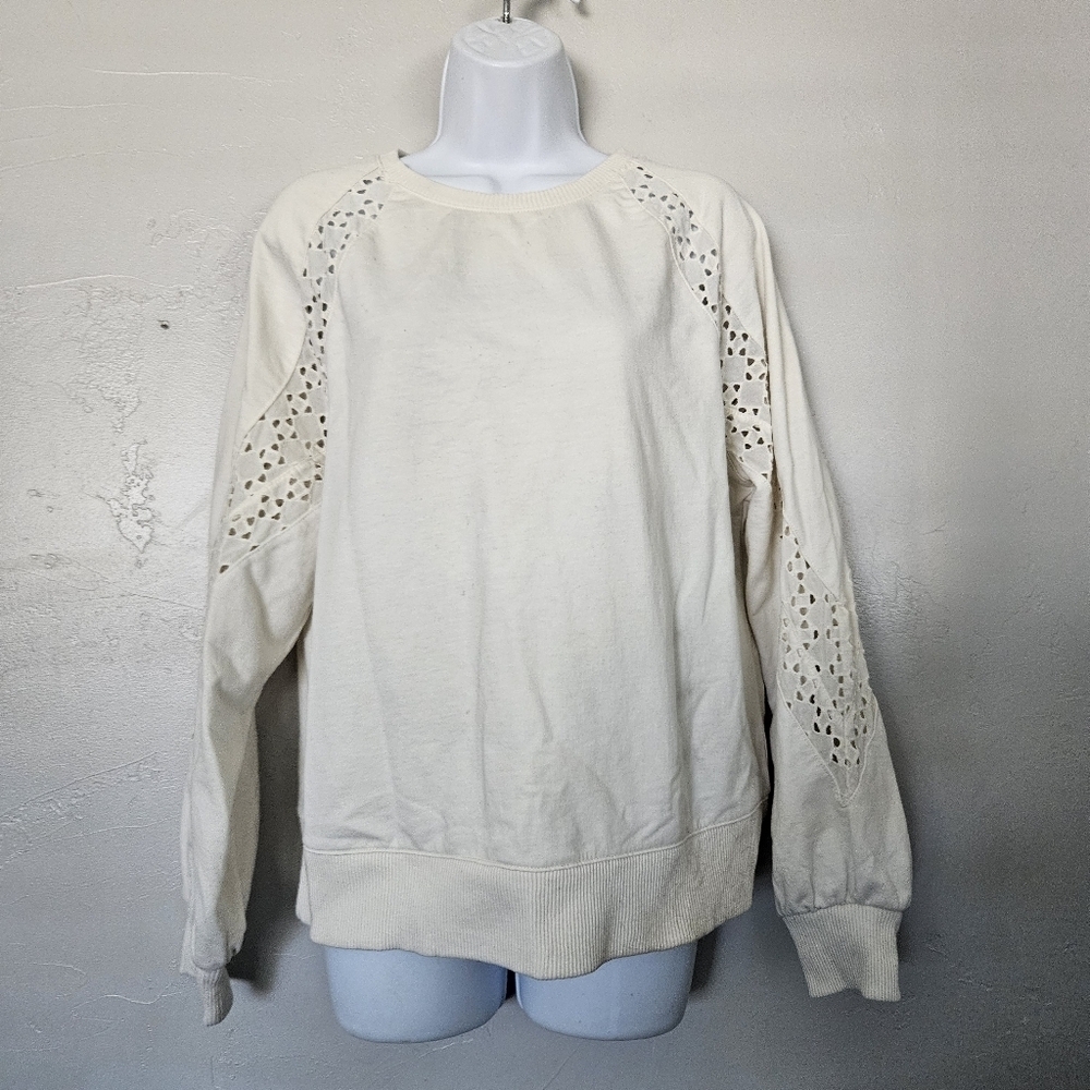 Maurices Women's Small Ivory White Sweatshirt Long Sleeve Blouse Eyelet Blouse